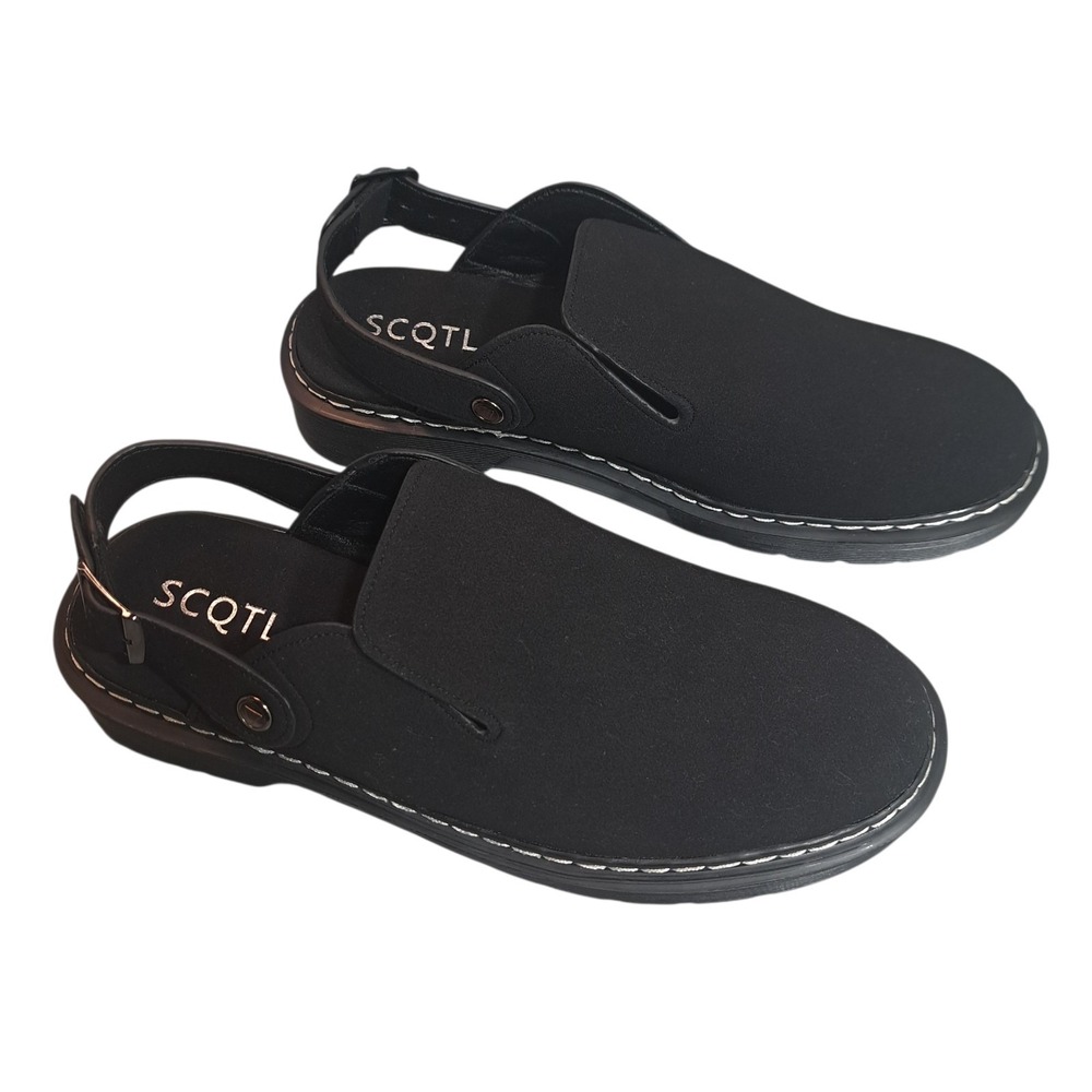 SCQTL Women's Mule Clogs Faux Suede Slip-On Black Size 10.5/41‎ Strap Comfort